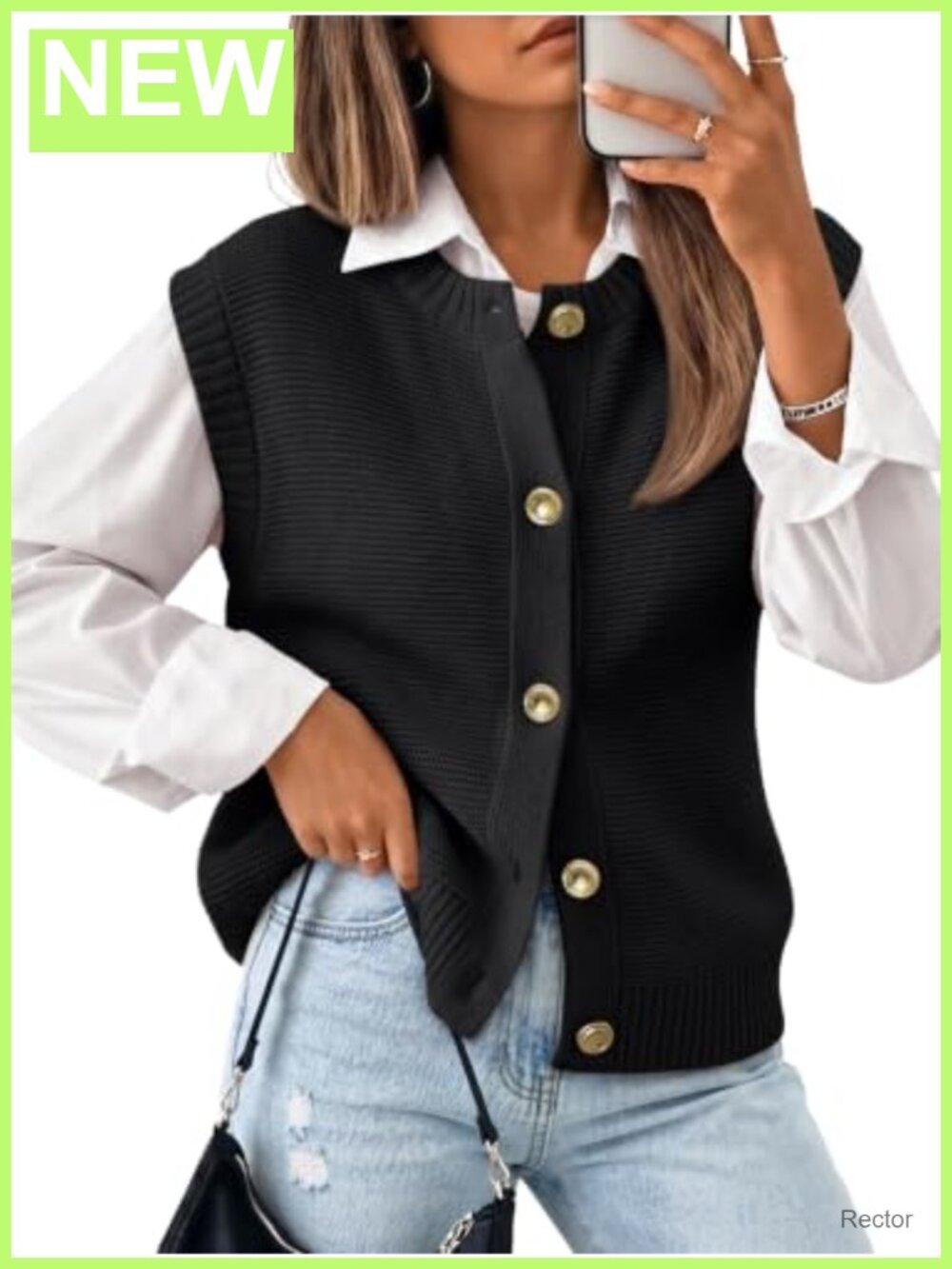Sweater Vest Women Button Down Knit Sleeveless Crew Neck Business Casual